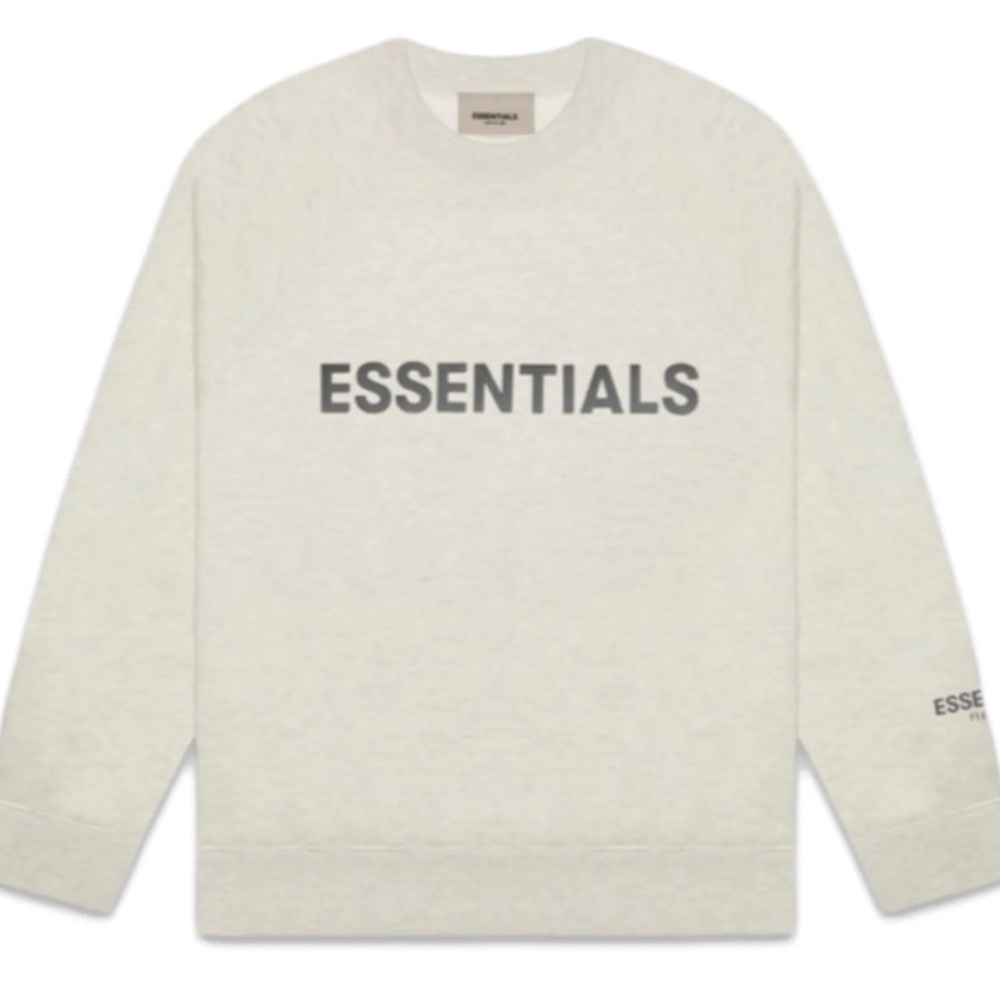 Fear of God Essentials Crewneck Applique Logo, Light Heather Oatmeal (Size L) ✅
